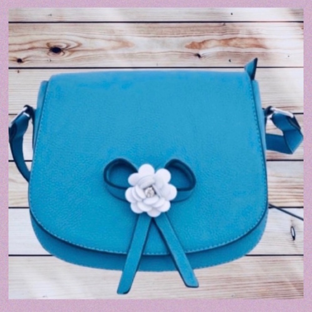 Blue Scuba Bow Flower Crossbody Bag Purse NEW - Picture 2 of 10